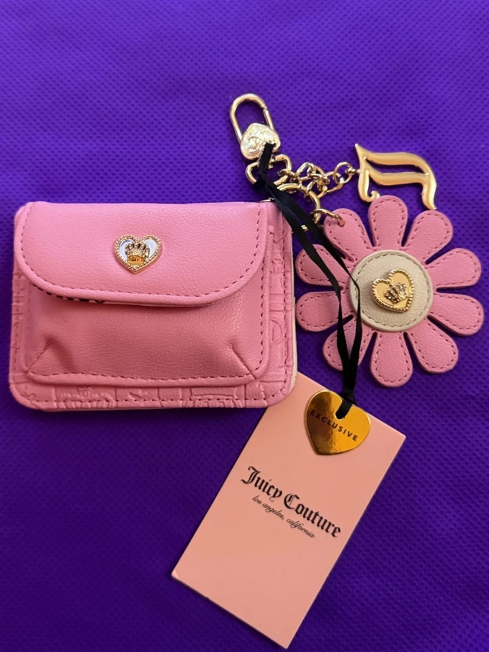 Juicy Couture Pink Floral Charm Card Holder Keychain